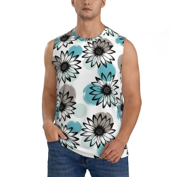 Fotbe Men's Watercolor Sunflower Print Men's Sleeveless Muscle Tank Tops Casual T-Shirts for Gym Workout Beach-X-Large