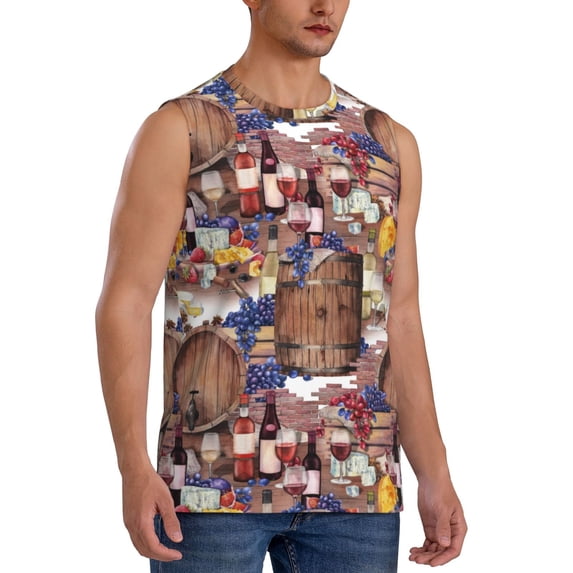 Fotbe Men's Wines Print Men's Sleeveless Muscle Tank Tops Casual T-Shirts for Gym Workout Beach-Large