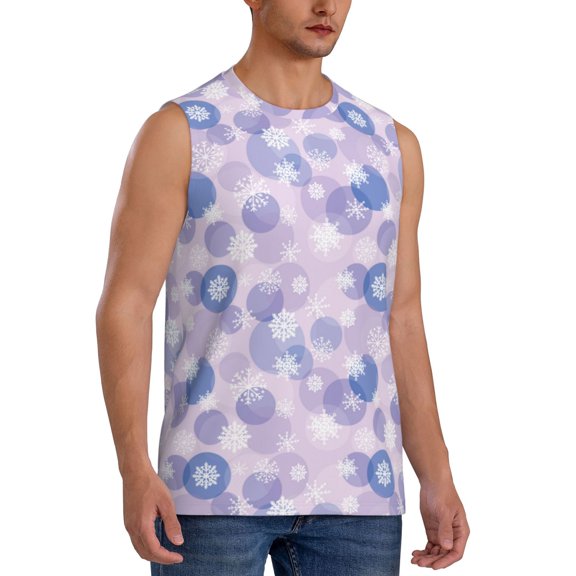 Fotbe Men's Winter With Snowflakes Print Men's Sleeveless Muscle Tank Tops Casual T-Shirts for Gym Workout Beach-X-Large