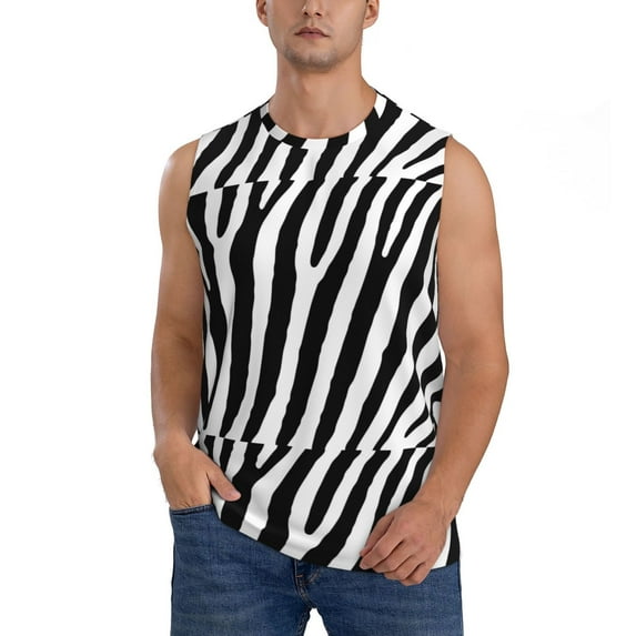 Fotbe Men's Zebra Print Men's Sleeveless Muscle Tank Tops Casual T-Shirts for Gym Workout Beach-Large