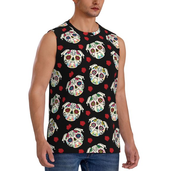 Fotbe Men's colorful Skull dog flower Print Men's Sleeveless Muscle Tank Tops Casual T-Shirts for Gym Workout Beach-3X-Large