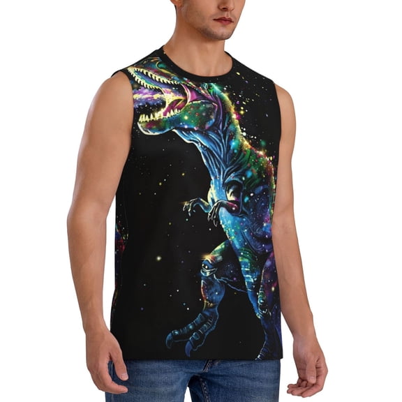 Fotbe Men's colorful flames dinosaur Print Men's Sleeveless Muscle Tank Tops Casual T-Shirts for Gym Workout Beach-Medium