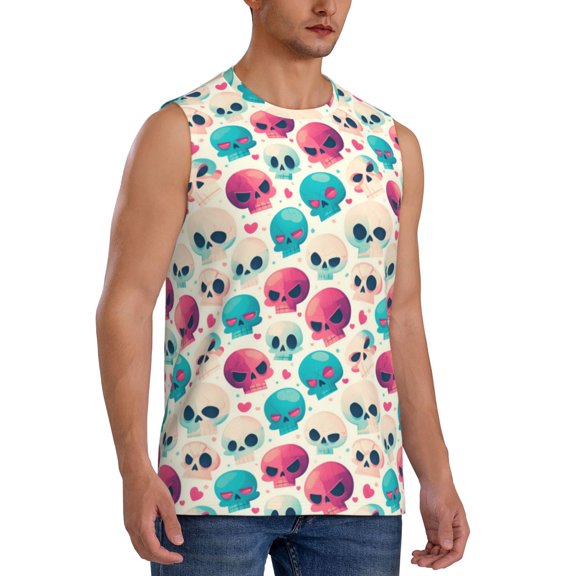 Fotbe Men's heart Skull cute Print Men's Sleeveless Muscle Tank Tops Casual T-Shirts for Gym Workout Beach-XX-Large
