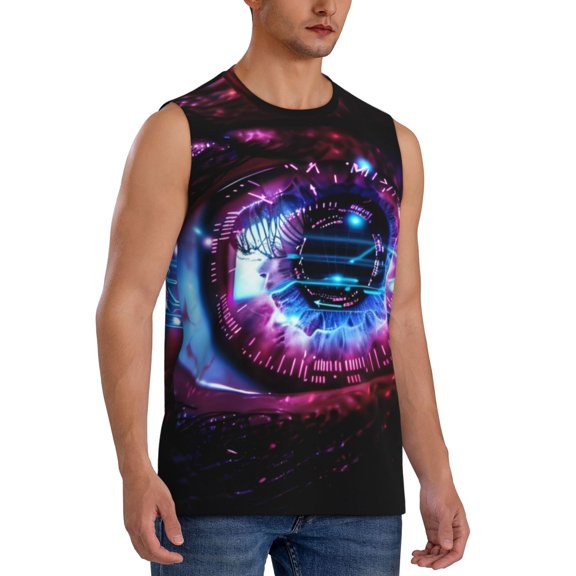 Fotbe Men's v Print Men's Sleeveless Muscle Tank Tops Casual T-Shirts for Gym Workout Beach-Medium