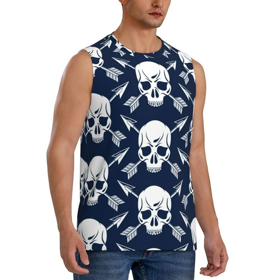 Fotbe Men's white arrow Skull Print Men's Sleeveless Muscle Tank Tops Casual T-Shirts for Gym Workout Beach-Small
