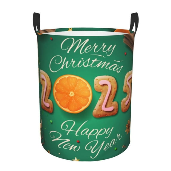Fotbe Merry Christmas 2025 Pattern Laundry Basket with Handles, Waterproof Large Laundry Hamper, Wash Bag for Corner Dorm, Rolling Laundry Basket with Handles-Medium