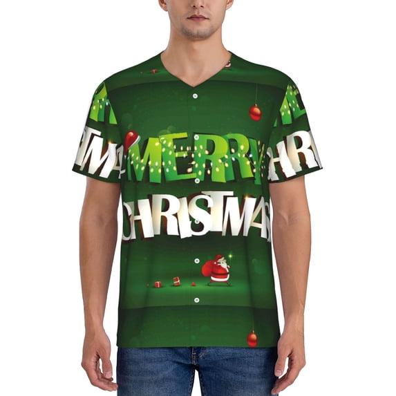 Fotbe Merry Christmas Baseball Jersey Shirt for Men and Women, Casual Short Sleeves Button Down T-Shirt-Small