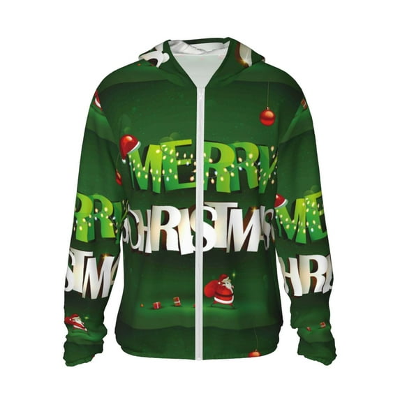 Fotbe Merry Christmas Men's Women's UPF 50+ Sun Protection Jacket Hooded Cooling Shirt with Pockets Hiking Outdoor Performance-Large