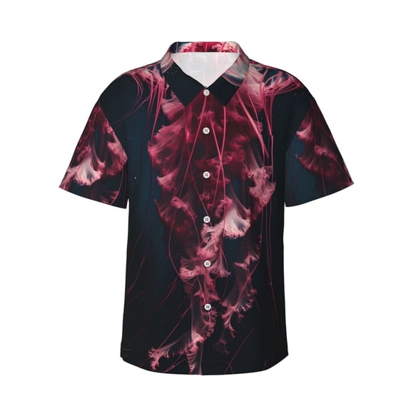 Fotbe Mesmerizing Pink Jellyfish Hawaiian Shirt for Men Unisex Summer Beach Casual Short Sleeve Cotton Linen Button Down Shirts-3X-Large