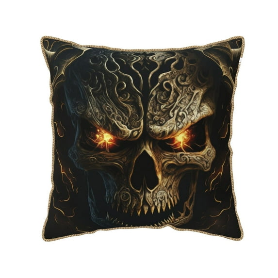 Fotbe Metal Evil Skull Pattern Velvet Decorative Throw Pillow Covers with Elegant Piping, Soft Plush Cushion Cover for Sofa, Bed, Car, Office-16"x16"