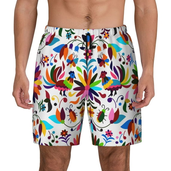 Fotbe Mexican Bright Style Men’s Swim Trunks Quick Dry Swim Shorts Board Shorts with Mesh Lining-Medium