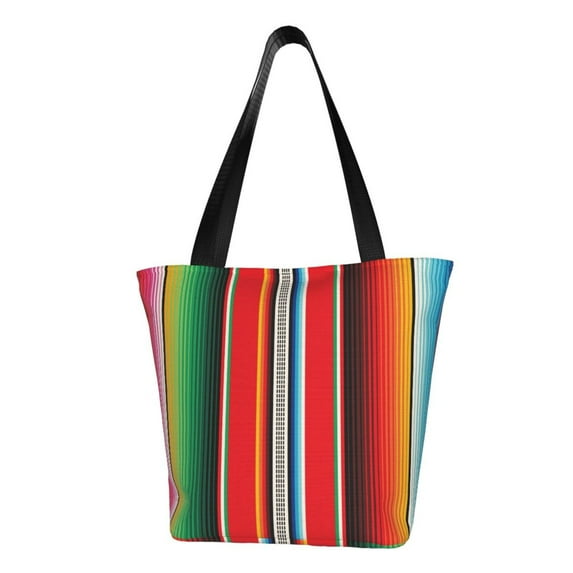 Fotbe Mexican Serape Blanket Stripes Pattern Beach Tote,Shoulder Handbag,Spacious Tote Bag,Lightweight Travel Bag,Versatile Shopping Bag
