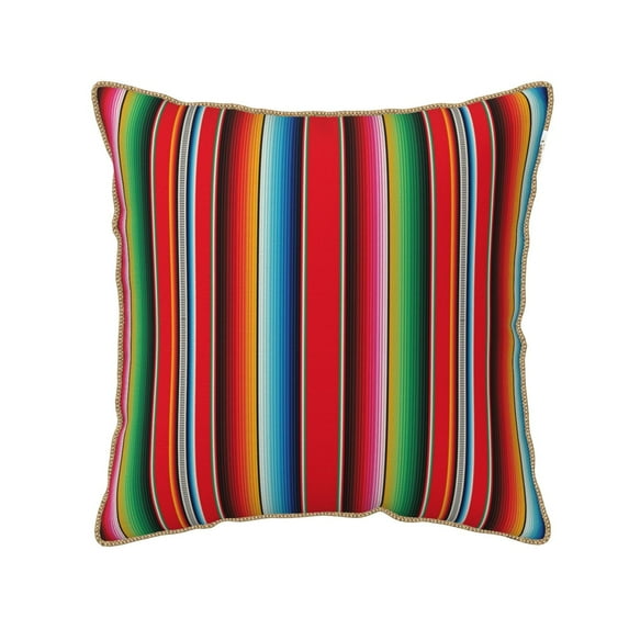 Fotbe Mexican Serape Blanket Stripes Pattern Velvet Decorative Throw Pillow Covers with Elegant Piping, Soft Plush Cushion Cover for Sofa, Bed, Car, Office-18"x18"