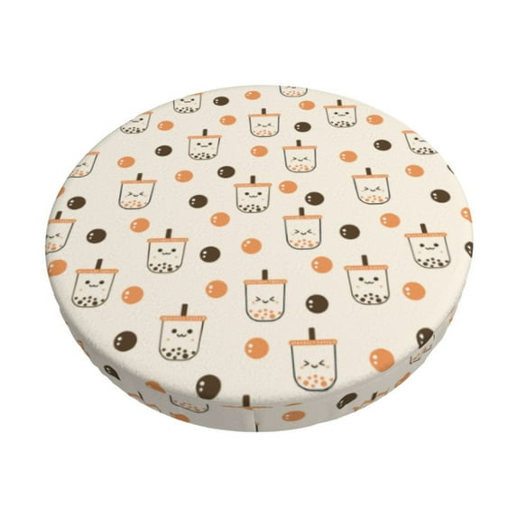 Fotbe Milk Tea Stool Covers Round,Waterproof Round Bar Stool Covers Bar Chair Covers Washable Stool Cushion Slipcover for 12-14 Inch Chair-12 inch