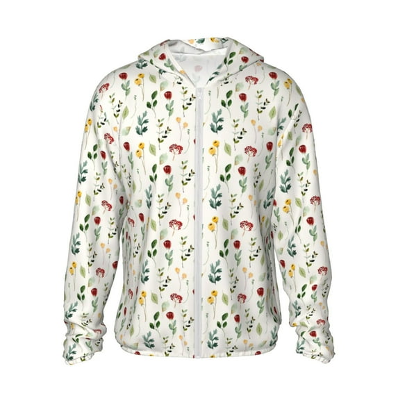 Fotbe Mini Wildflower Watercolor Men's Women's UPF 50+ Sun Protection Jacket Hooded Cooling Shirt with Pockets Hiking Outdoor Performance-