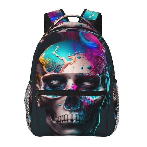 Fotbe Modern Abstract Colorful Skull B Pattern Casual Backpack for School, Travel, and Outdoor Activities - Durable, Lightweight, and Comfortable