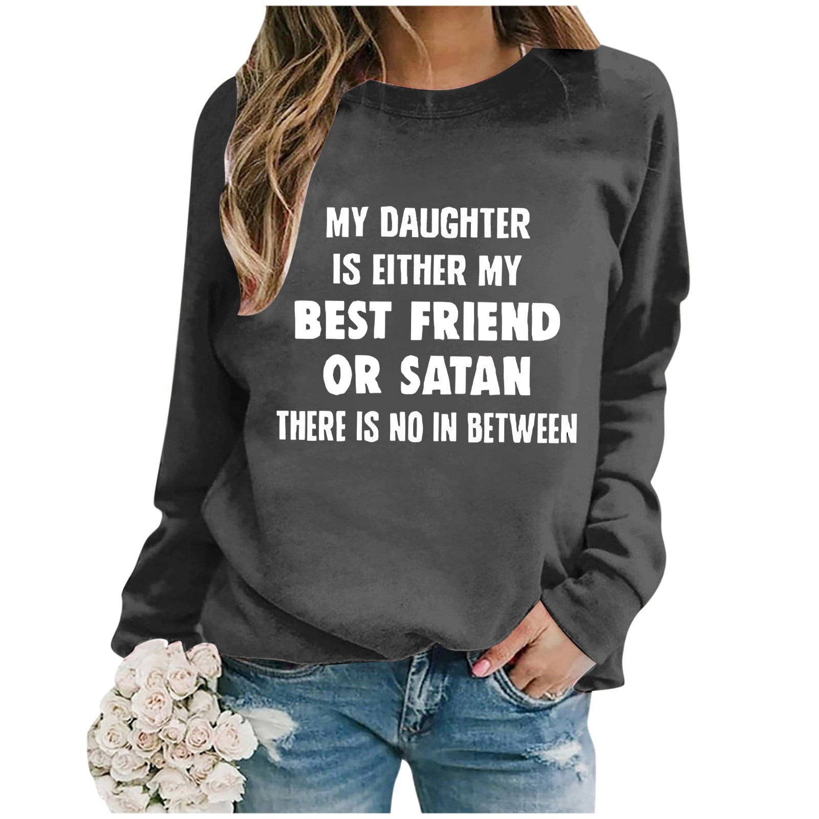 Ladies Fashion Casual Solid Color Loose Long Sleeved Letter Printed Round Neck Hoodie Cat Sweatshirts for Women Dressy Zipper Sweatshirts Women Sweatshirts Women Hoodies plus Size Women 5x Pretty