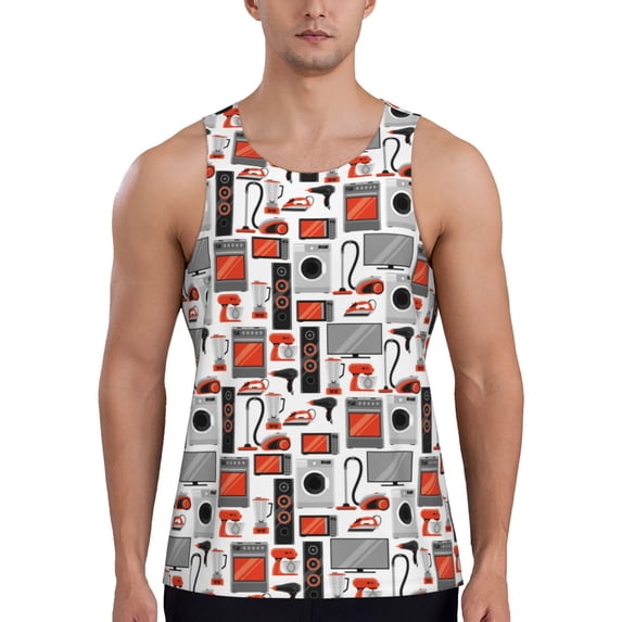 Fotbe Modern Life Pattern Men's Quick Dry Workout Tank Top Gym Muscle Tee Fitness Bodybuilding Sleeveless T Shirt Breathable Workout Shirt-X-Large