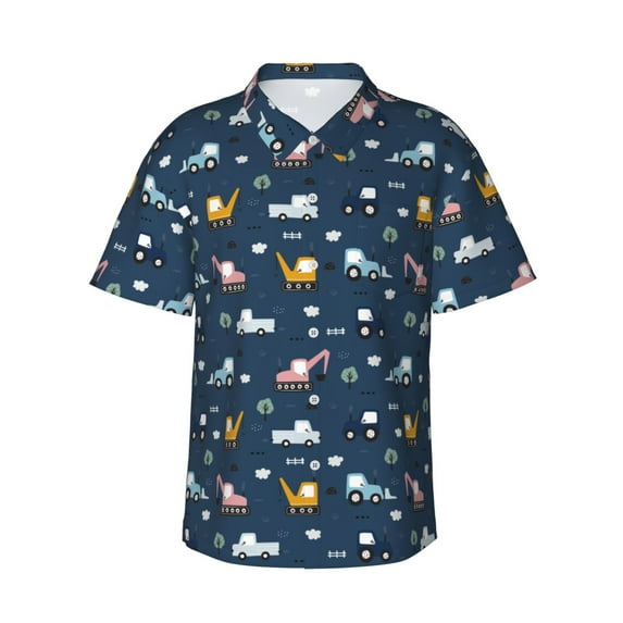 Fotbe Modern Modern Excavator Hawaiian Shirt for Men Unisex Summer Beach Casual Short Sleeve Cotton Linen Button Down Shirts-Small