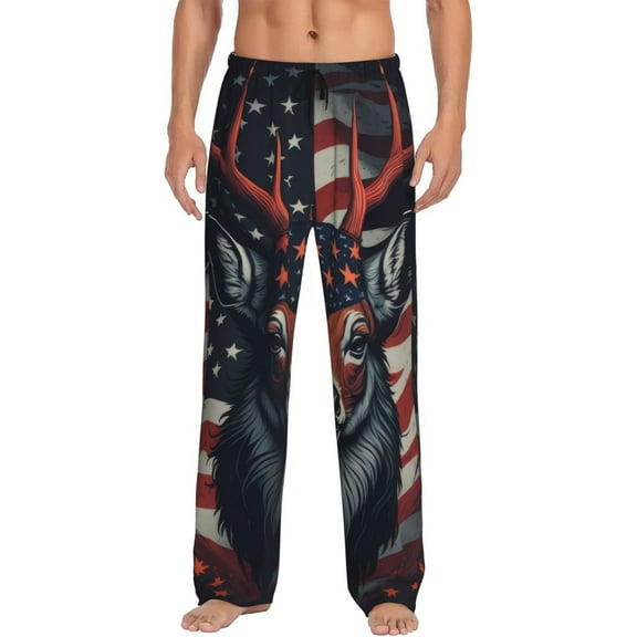 Fotbe Modern USA Deer Head Men's Pajama Pants,Sleepwear Pants,Pj Bottoms Drawstring And Pockets-XX-Large