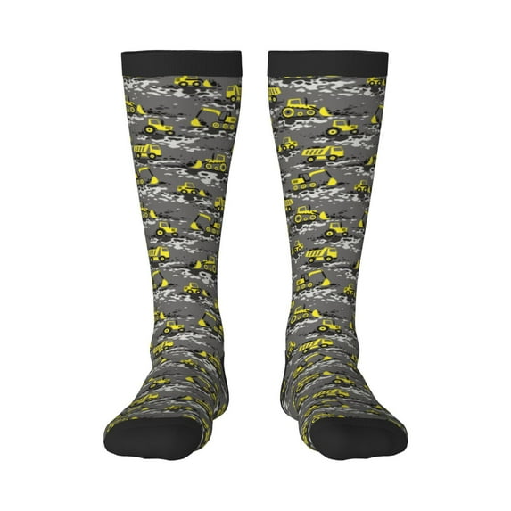 Fotbe Modern Yellow Excavator print Women's Men's Novelty Crew Socks Cotton Socks Knee High Socks for Walking,Running,Nurses,Pregnancy