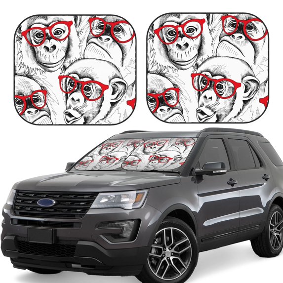 Fotbe Monkey 2-Piece Car Windshield Sun Shade | Sun Blocker for Car Windshield | Foldable Automotive Interior Accessories for Sun Protection-Small