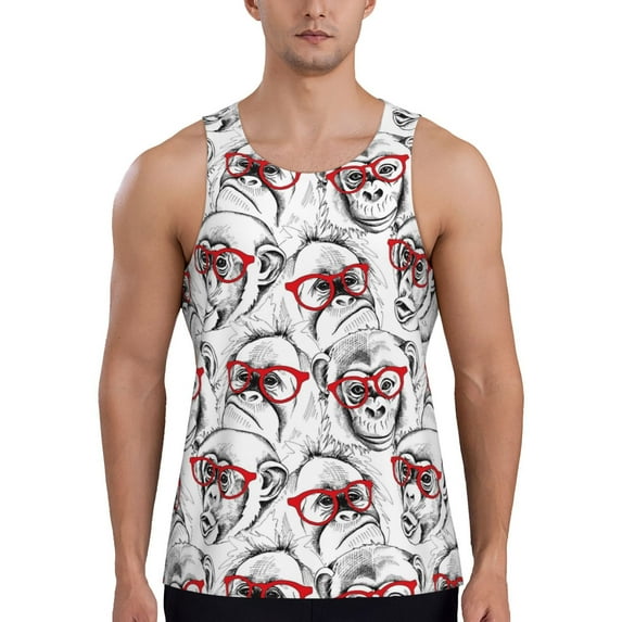Fotbe Monkey Pattern Men's Quick Dry Workout Tank Top Gym Muscle Tee Fitness Bodybuilding Sleeveless T Shirt Breathable Workout Shirt-4X-Large