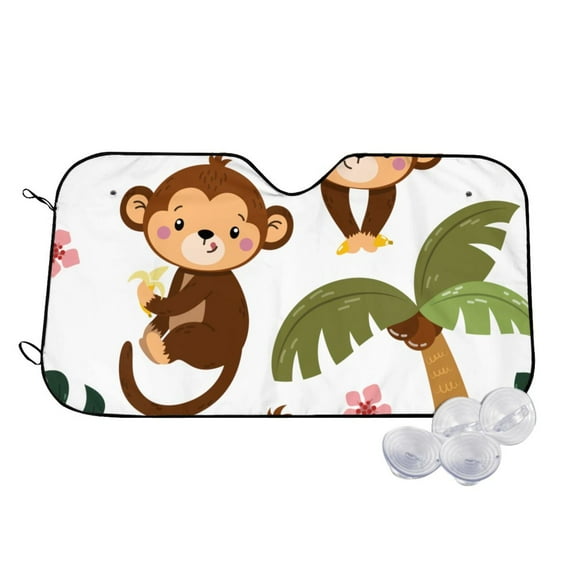 Fotbe Monkeys Swinging from Palms Car Windshield Sunshade | Sun Visor Protector Front Window Shade, Keeps Out UV Rays, Keeps Your Vehicle Cool-