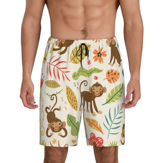 Fotbe Monkeys in the Jungle Pajama Shorts for Men, Men's Pajama Bottoms, Sleepwear,Short Pajama Pants-3X-Large