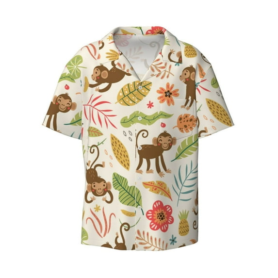 Fotbe Monkeys in the Jungle print Short Sleeve Button Down Shirts for Men Casual Summer Beach Wrinkle Free Shirt-3X-Large