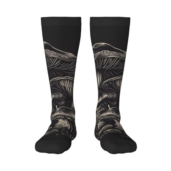 Fotbe Monochrome Mushroom Artwork print Women's Men's Novelty Crew Socks Cotton Socks Knee High Socks for Walking,Running,Nurses,Pregnancy