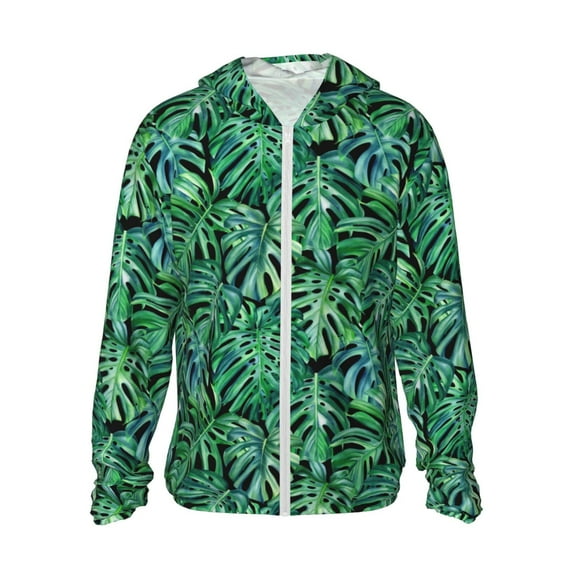 Fotbe Monstera Leaves Men's Women's UPF 50+ Sun Protection Jacket Hooded Cooling Shirt with Pockets Hiking Outdoor Performance-Small