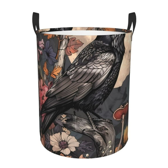 Fotbe Moonlit Crow Blossoms Pattern Laundry Basket with Handles, Waterproof Large Laundry Hamper, Wash Bag for Corner Dorm, Rolling Laundry Basket with Handles-Medium