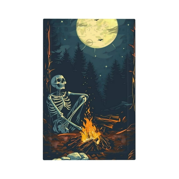 Fotbe Moonlit Skeleton Campfire Print Duplex Receptacle Wall Plate, 1-Gang 5.0" x3.0" Wall Outlet Covers, Dual Outlet Faceplates Covers, Color-matched Screws Included-Style V