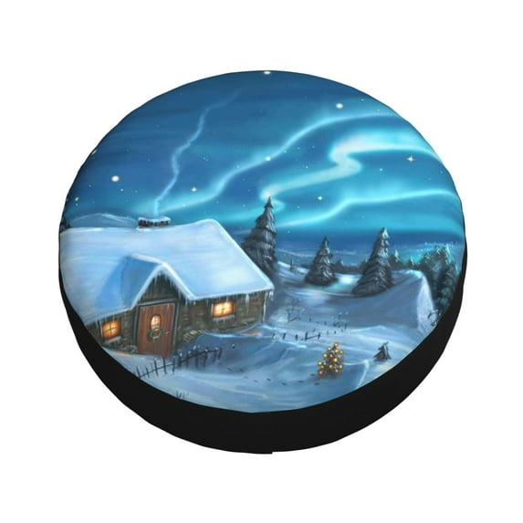 Fotbe Mountain Cottage In Snow Spare Tire Cover Thickening Universal Fit for Jeep, Trailer, RV, SUV, Truck, Tough Tire Wheel Soft Cover-16 inch