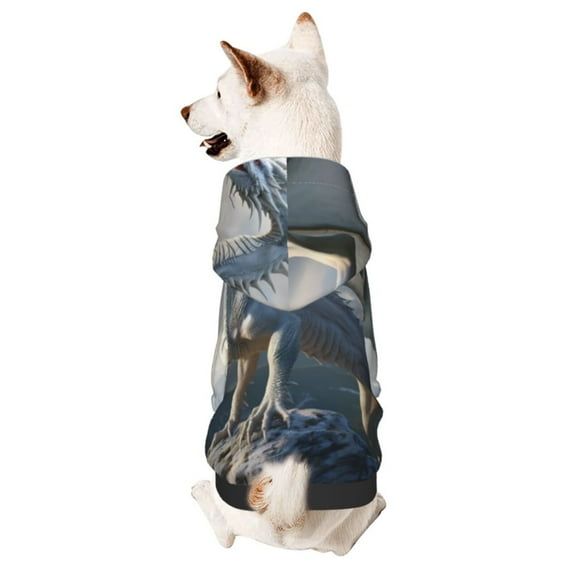 Fotbe Mountain White Dragon Print Small Dog Sweater Hoodies Pet Grey Hooded Soft Fleece Sweatshirts with Pocket Fall Winter Puppy Cat Sweaters Warm Clothes-X-Small