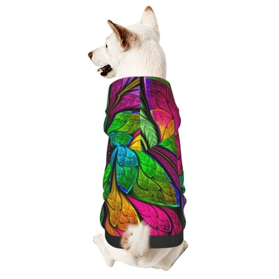 Fotbe Multicolored Beautiful Flower Print Small Dog Sweater Hoodies Pet Grey Hooded Soft Fleece Sweatshirts with Pocket Fall Winter Puppy Cat Sweaters Warm Clothes-Large