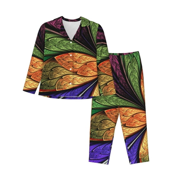 Fotbe Multicolored Beautiful Flower1 Pattern Long Sleeve Pajama Set for Women,Sleepwear Set,2-piece Loungewear Set,Soft PJs Comfy Nightwear with Pockets -Medium
