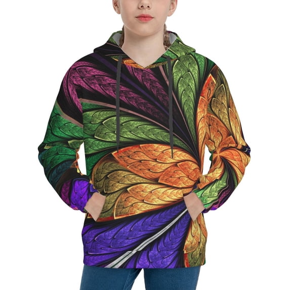 Fotbe Multicolored Beautiful Flower1 Pattern Youth Pullover Hooded Sweatshirt, Boys Hoodie, Kangaroo Pocket Hoodie for Kids Girls -Small