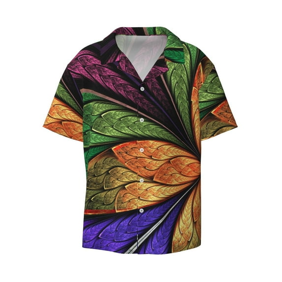 Fotbe Multicolored Beautiful Flower1 print Short Sleeve Button Down Shirts for Men Casual Summer Beach Wrinkle Free Shirt-Small