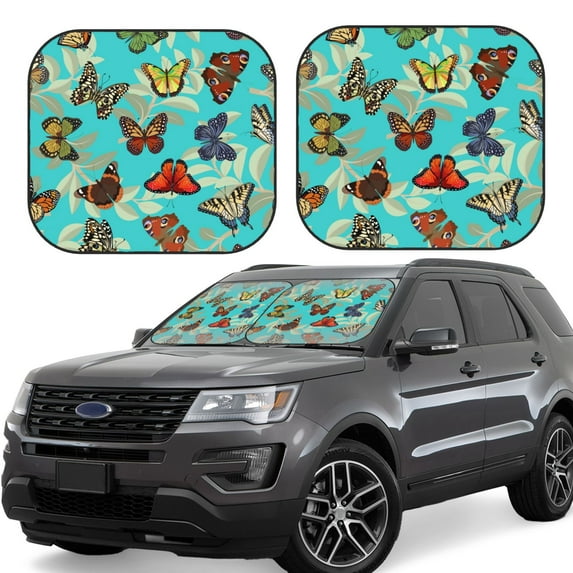 Fotbe Multicolored Butterflies 2-Piece Car Windshield Sun Shade | Sun Blocker for Car Windshield | Foldable Automotive Interior Accessories for Sun Protection-Large