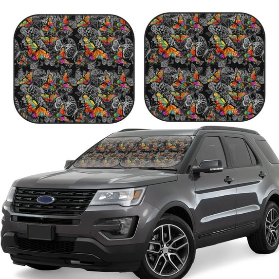 Fotbe Multicolored Butterflies C 2-Piece Car Windshield Sun Shade | Sun Blocker for Car Windshield | Foldable Automotive Interior Accessories for Sun Protection-Medium