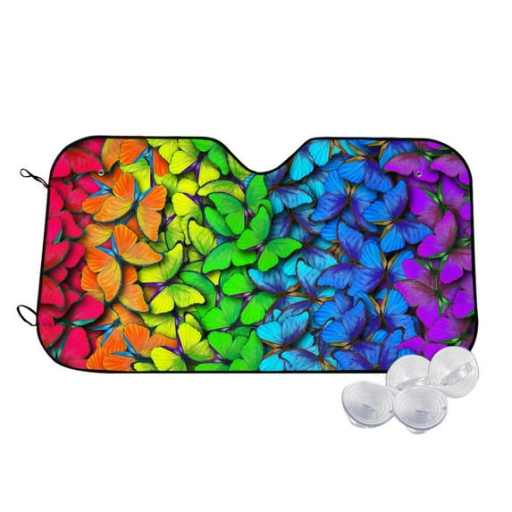 Fotbe Multicolored Butterflies Car Windshield Sunshade | Sun Visor Protector Front Window Shade, Keeps Out UV Rays, Keeps Your Vehicle Cool-Small