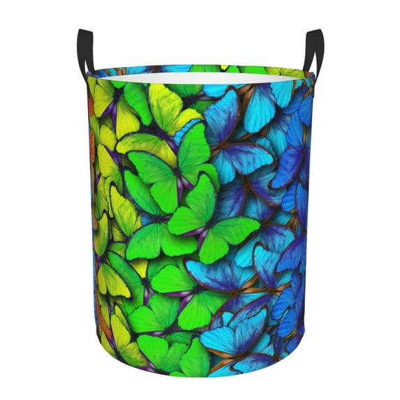 Fotbe Multicolored Butterflies Laundry Basket with Handles, Waterproof Large Laundry Hamper, Wash Bag for Corner Dorm, Rolling Laundry Basket with Handles-Medium