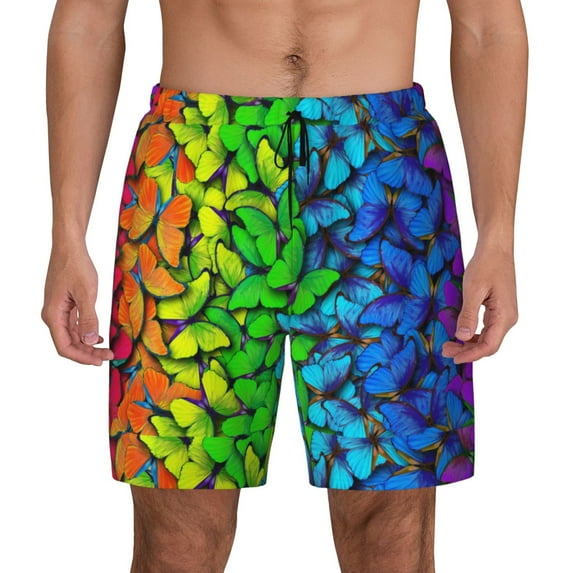 Fotbe Multicolored Butterflies Men’s Swim Trunks Quick Dry Swim Shorts Board Shorts with Mesh Lining-XX-Large