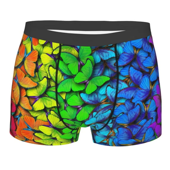 Fotbe Multicolored Butterflies Men’s Total Support Pouch Boxer Briefs, X-Temp Cooling, Moisture-Wicking Underwear, Regular, Long-leg and Trunk-Small