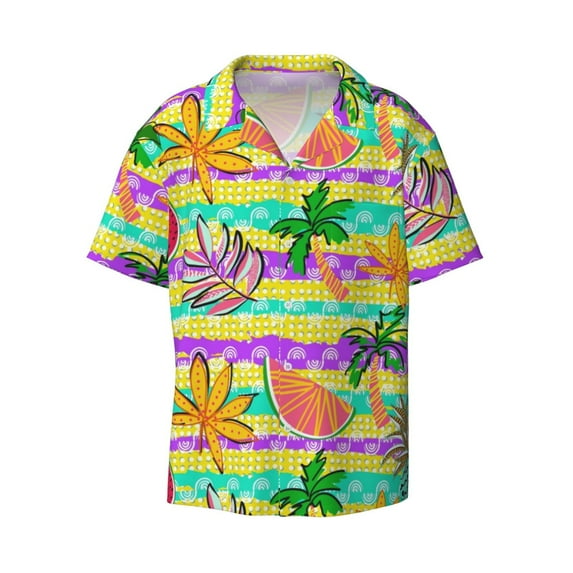 Fotbe Multicolored Tropical print Short Sleeve Button Down Shirts for Men Casual Summer Beach Wrinkle Free Shirt-XX-Large