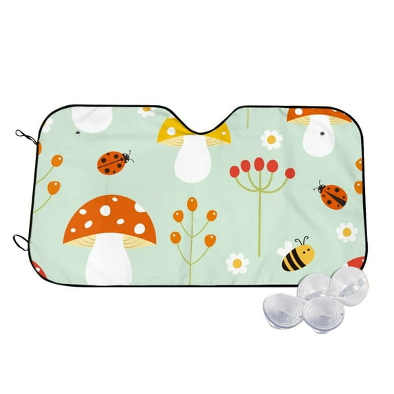 Fotbe Mushroom Bee Car Windshield Sunshade | Sun Visor Protector Front Window Shade, Keeps Out UV Rays, Keeps Your Vehicle Cool-Small