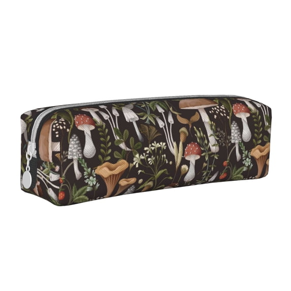 Fotbe Mushroom Garnish Pattern Leather Pencil Case, Pencil Pouch with Durable Zipper, Compact and Stylish Organizer for Stationery, Art Supplies, Travel Essentials