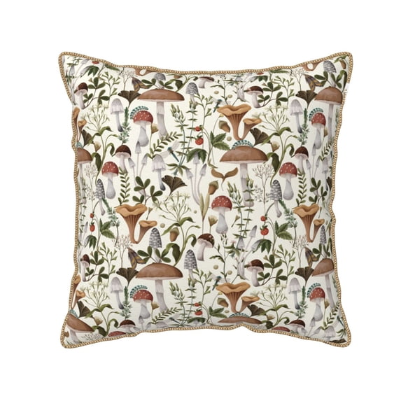 Fotbe Mushroom Garnish Pattern Velvet Decorative Throw Pillow Covers with Elegant Piping, Soft Plush Cushion Cover for Sofa, Bed, Car, Office-16"x16"